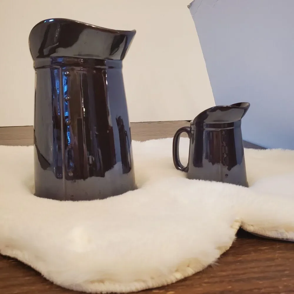 Vintage‎ Ceramic Syrup Serving 2 Pitchers 🐓 Roosters Brown Glaze SET